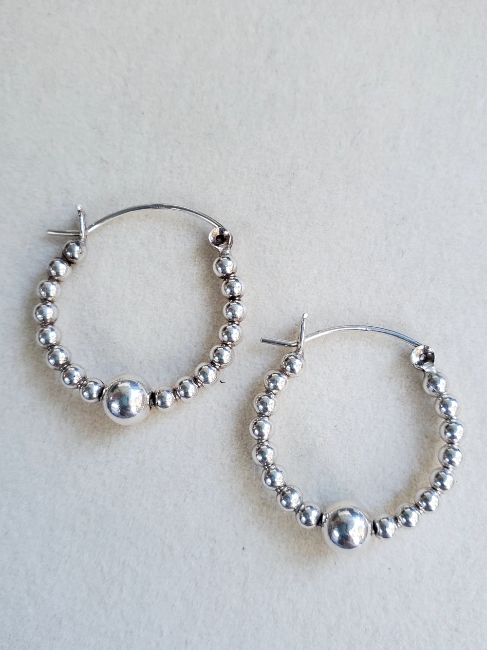 Sterling Silver Beaded Hoop Earrings
